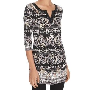 WHBM 3/4 Sleeve Notch Neck Printed Tunic Sz. M Medium